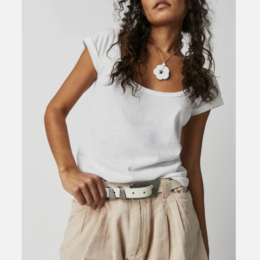We The Free Bout Time Women's White Scoop Neck Short Sleeve Top